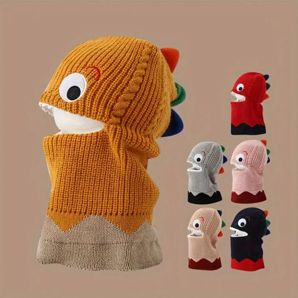 

Зимняя шапка с ушками динозавра для мальчиков и девочек от 1 до 6 лет со съемным нагрудником, утепленная флисовая вязаная термошапка