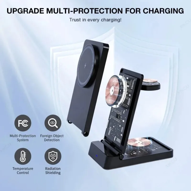 3 in 1 Foldable Wireless Charger Station Multi Purpose Desktop Stand Fast Charging Dock for iPhone Apple Watch AirPods Home