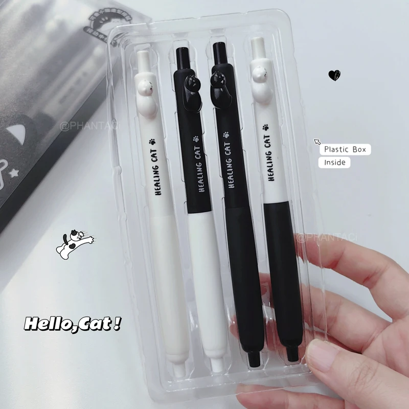 4PCS/Set Cute Little Cat Style Gel Pen 0.5mm Quick Dry Black Pen Soft Touch Design Smooth Writing Gel Pen Office Supplies view 5