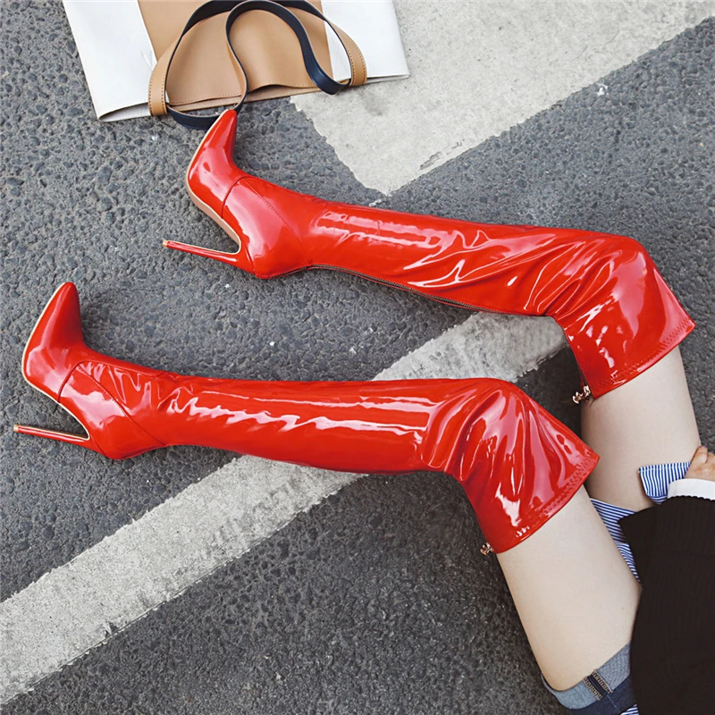 Red White Thigh High Boots Women Sexy High Heels Over-the-knee Boot Female Sexy Pointed Toe Winter Fetish Dance Shoes Big Size