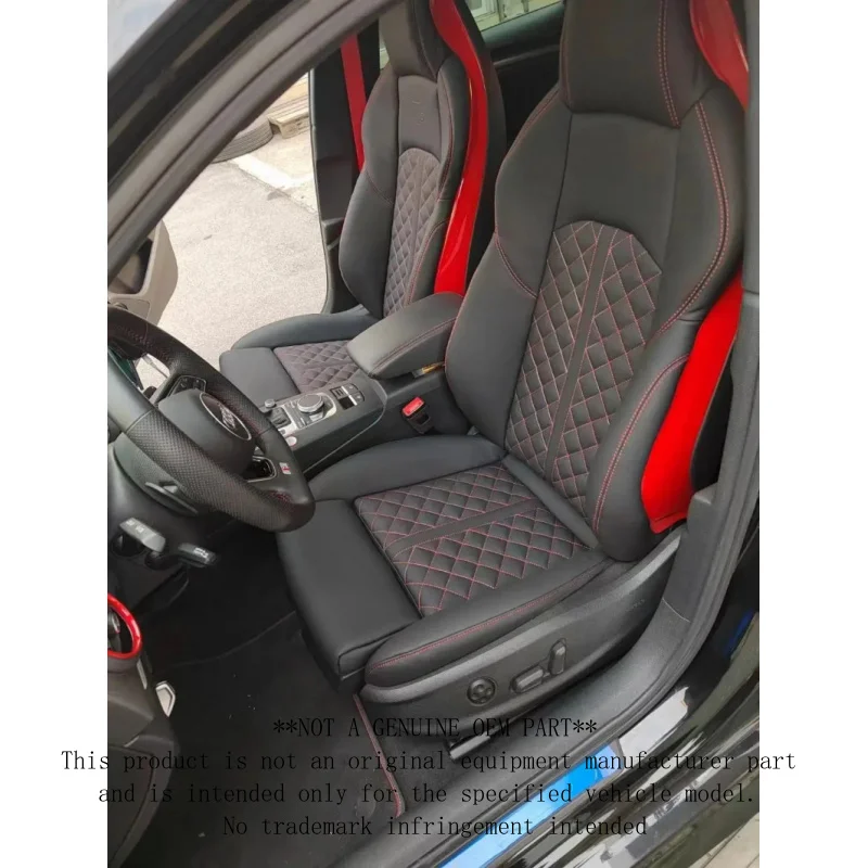 For Premium Electric Seat Upgrade Black Leather Red Stitching Diamond Pattern Ergonomic Design Fit Audi Models
