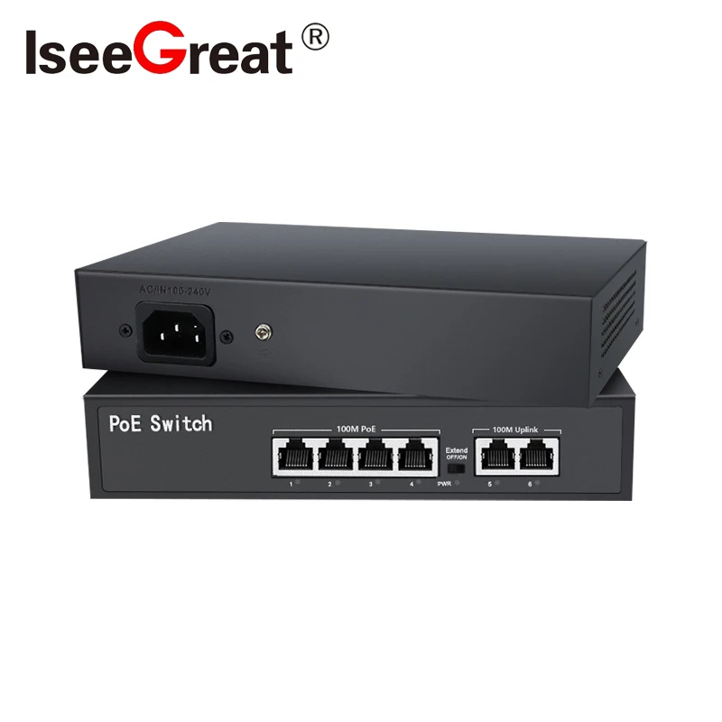 POE Switch with 2Uplink and SFP Active for IP Cameras, Wireless AP, CCTV, Cccam IEEE 802.3 AF/AT, Built in Power Adapter, 4Ports