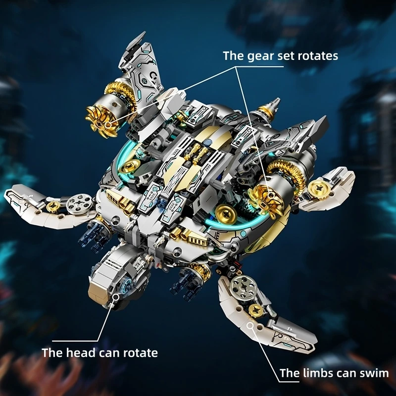 2025 MOC tortuga marina mecánica modelo bloques de construcción Motor potencia océano criaturas animales biónicos ladrillos juguetes para niños regalos