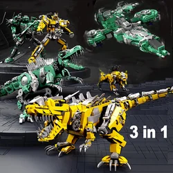 Jurassic Period 3 in 1 Deformation Dinosaur Building Blocks Robot T-Rex Spiny Back Dragon Large Children's Toy Birthday Gifts
