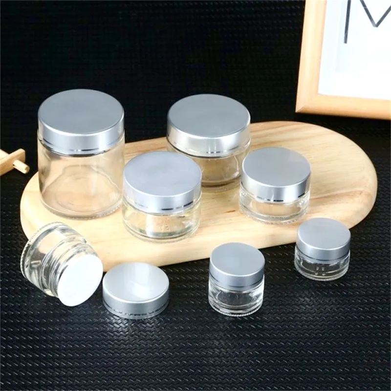 5g-50g Clear Glass Cream Empty Jar Pots Cosmetic Makeup Container Silver Gold Lid Storage Organization Travel Refillable Bottles