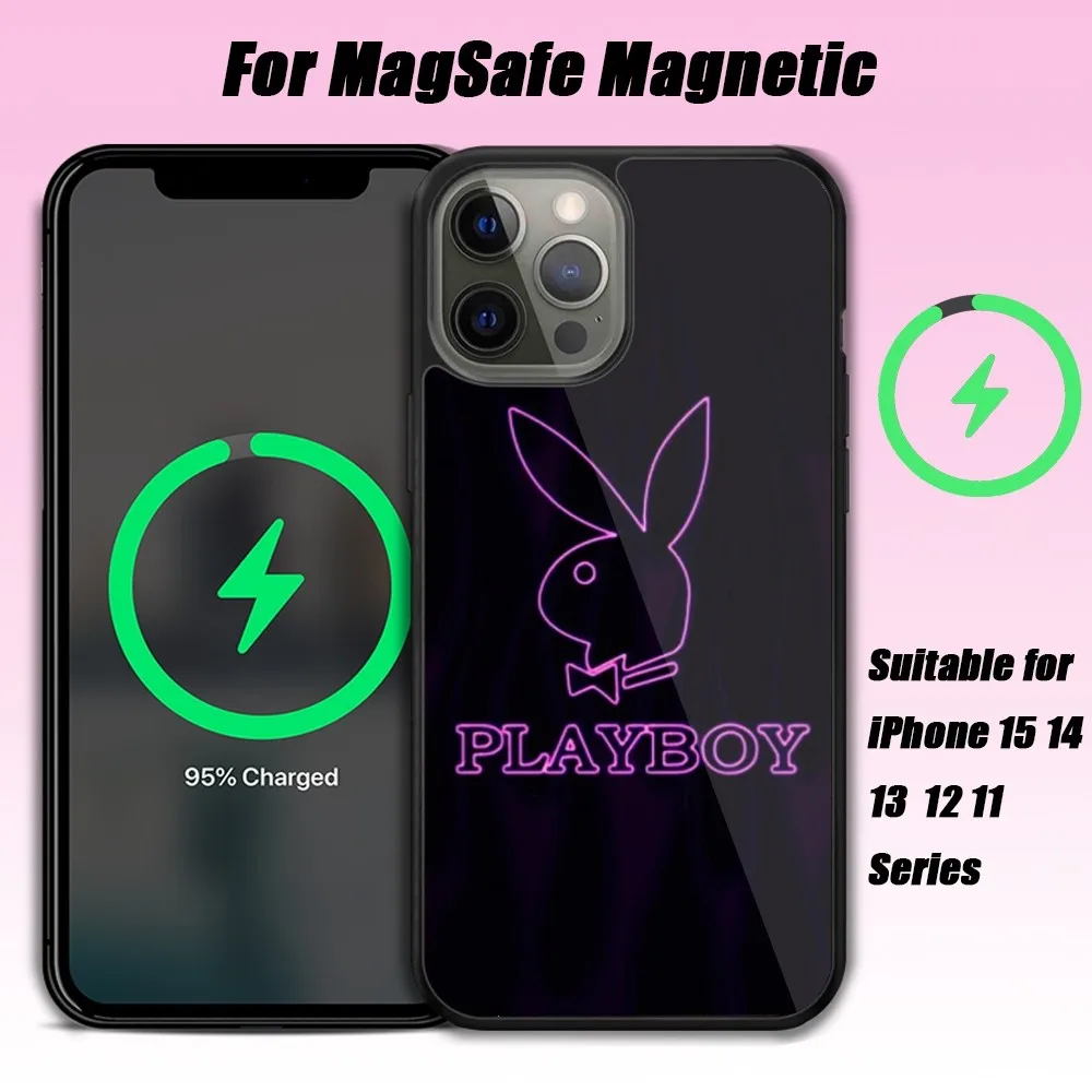 P-Playboy Fashion Phone Case For iPhone 15 14 13 12 11 Pro Max Plus Phone Magnetic for Macsafe Cases Cover