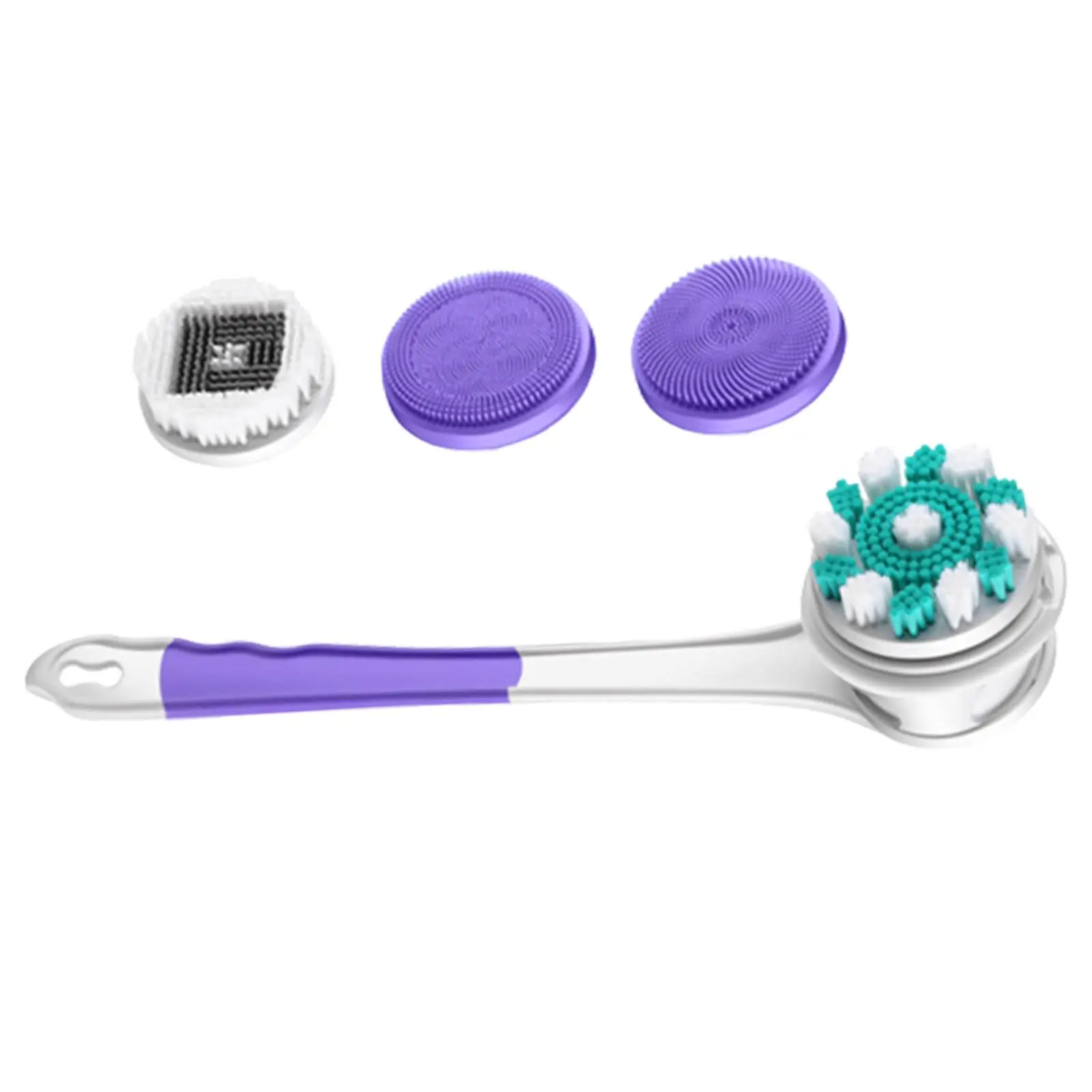 Electric Body Bath Brush with 4 Brush Heads Removable Long Handle Shower Brush for Showering Deep Cleansing Exfoliating Bathing