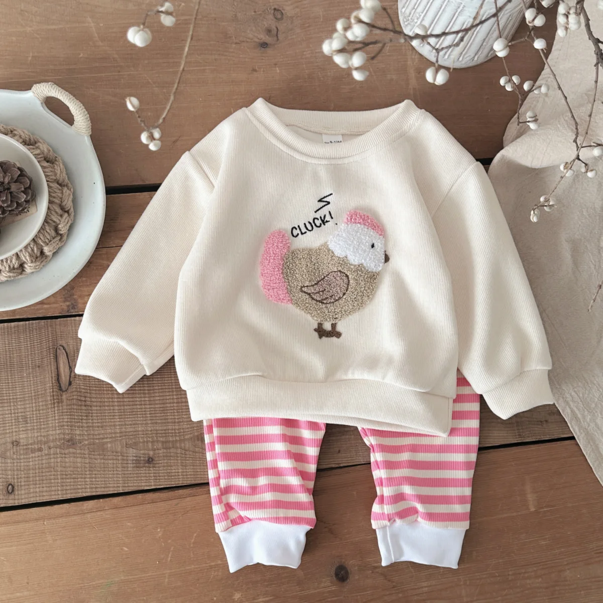 Baby Girls Clothes Newborn Set Cartoon Hen Long Sleeves Top+Pants 2Pc Outfits Leisure Knitted Pullover Spring& Autumn Costume