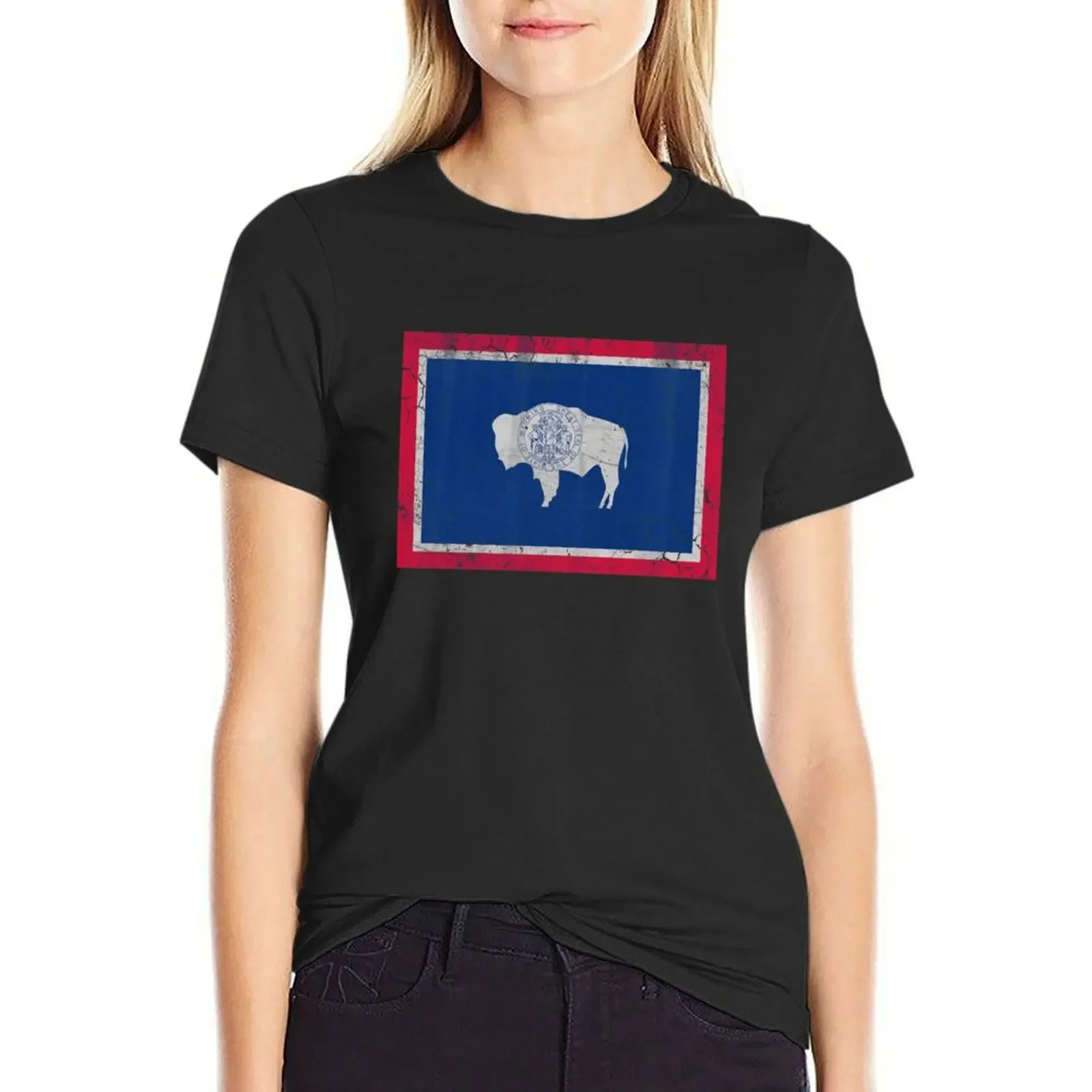 

Vintage State Flag of Wyoming T-Shirt hippie clothes sports fans tees ariat shirts for Women