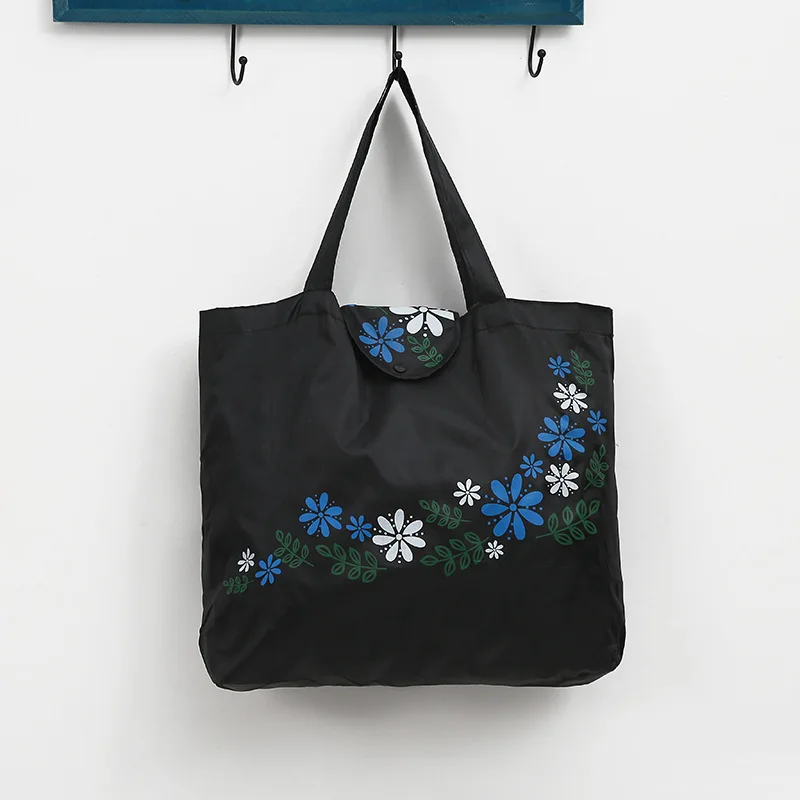 New Women Foldable Shopping Bag Reusable Floral Print Eco Totes Handbag Large Capacity Oxford Cloth Casual Grocery Bag