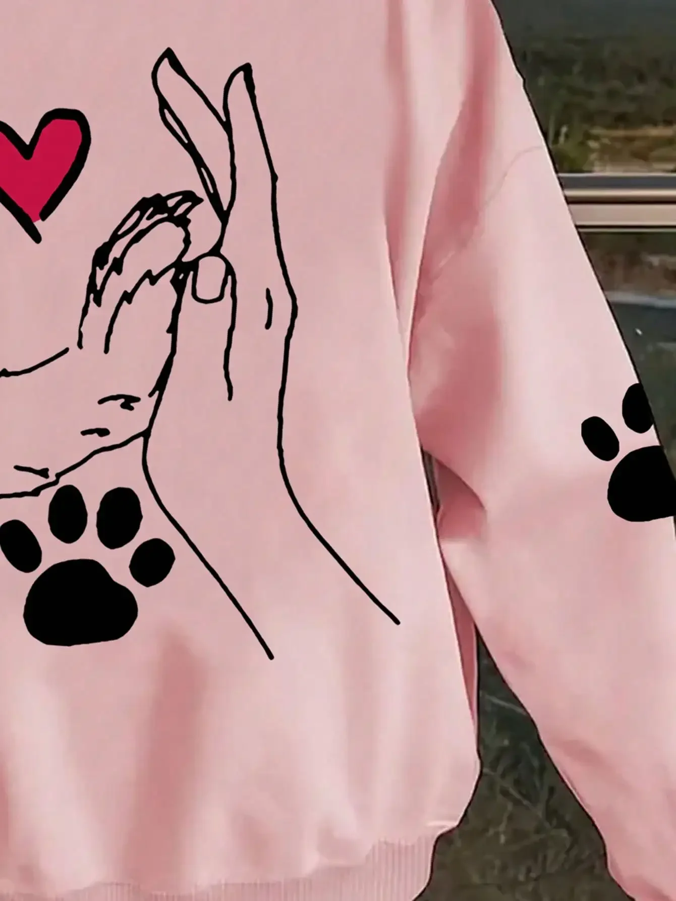Lässiger und eleganter Damen-Polyester-Hoodie mit Hund- und Herzförmigen Pfotenabdrücken, Hoodie, Tiermuster – Detail 8