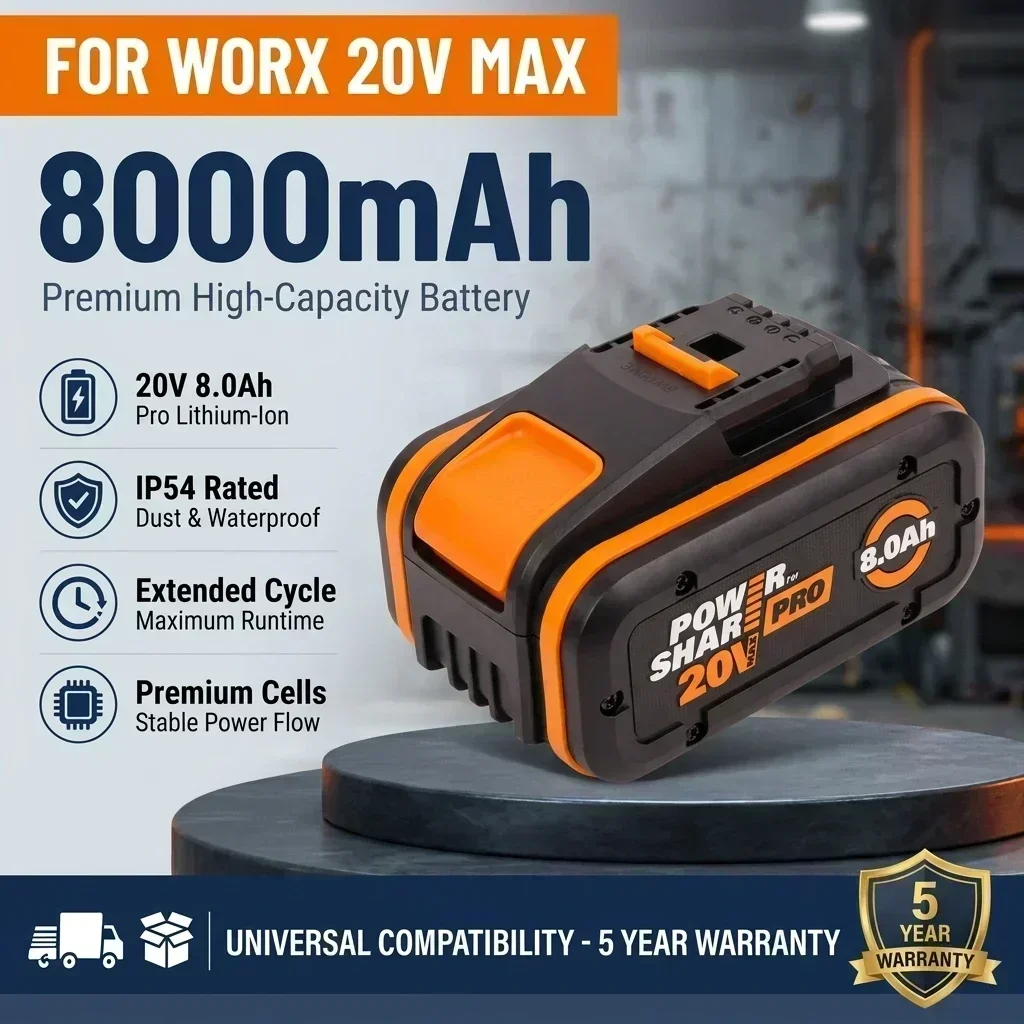 20-V-Ersatzakku mit 8,0 Ah, leistungsstarker Lithium-Ionen-Akku für alle 20-V-Akkuschrauber und -werkzeuge der Power Share-Reihe, mit integriertem intelligenten Schutzsystem und langer Laufzeit. – Detail 1