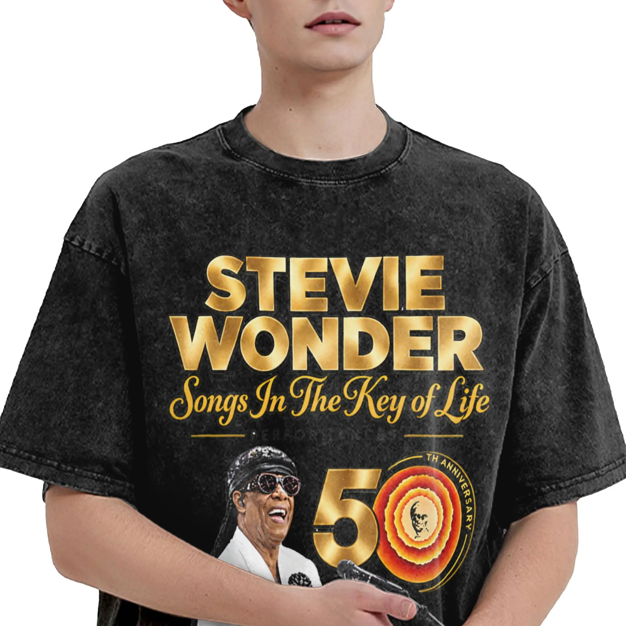 Summer Stevie Wonder Songs in The Key of Life 50th Anniversary Tour  Washed Shirt Outfit Harajuku T-Shirt  for Men Women Tees