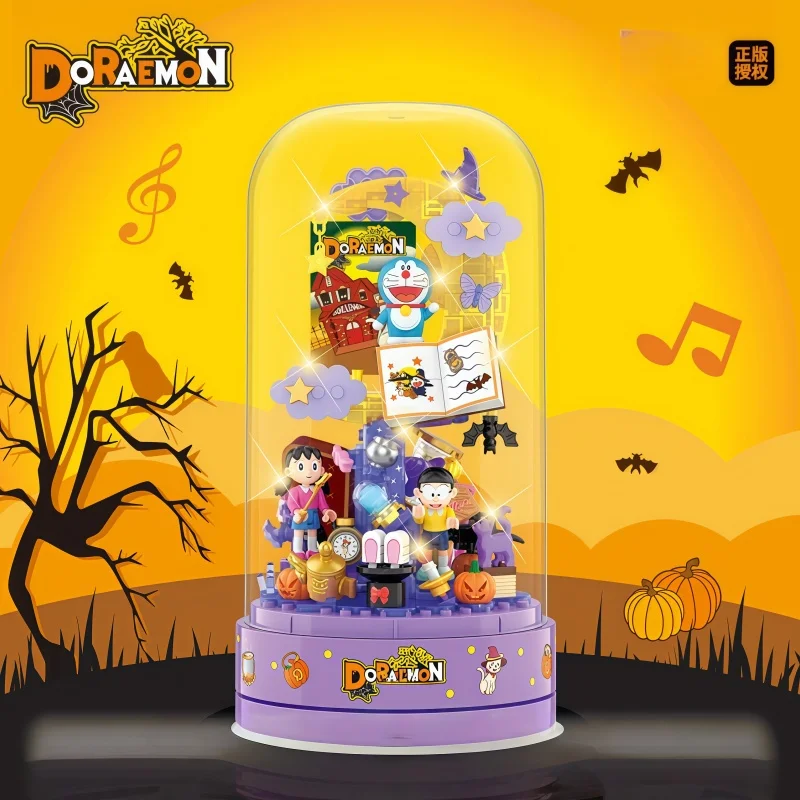 Doraemon montagem figuras de ação com luzes brinquedos anime kawaii ornamento estatuetas decoração pvc modelo brinquedo estátua presentes