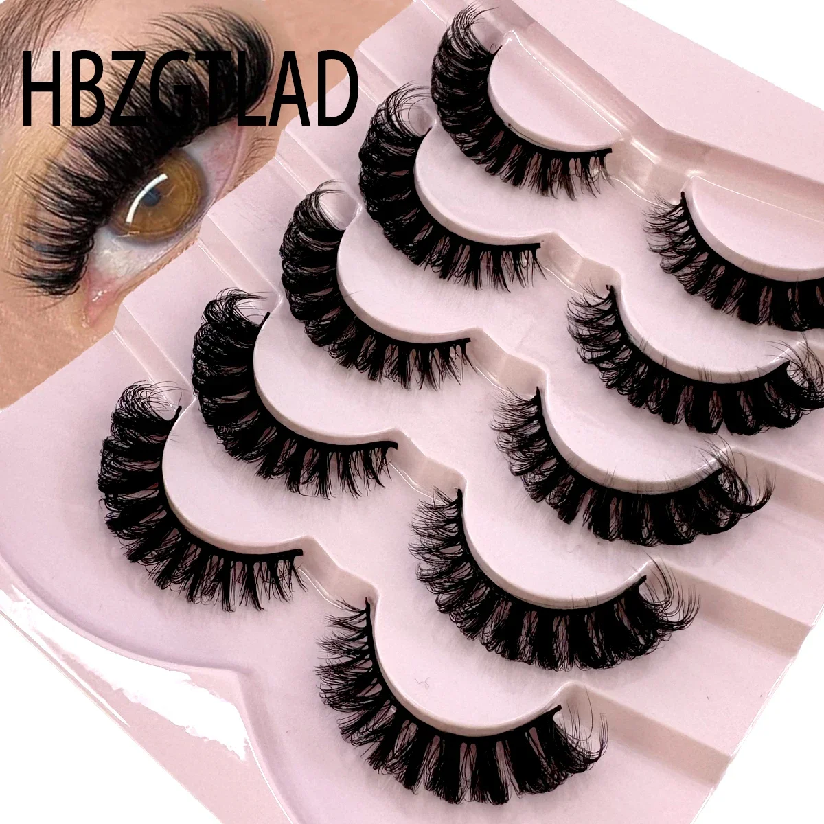 HBZGTLAD 3D Natürliche Katzenaugen-Wimpern, flauschig, D-Curl, weich, Kreuzstil, 5 Paar, Comic-Wimpern, Samt, natürlich, verlängert
