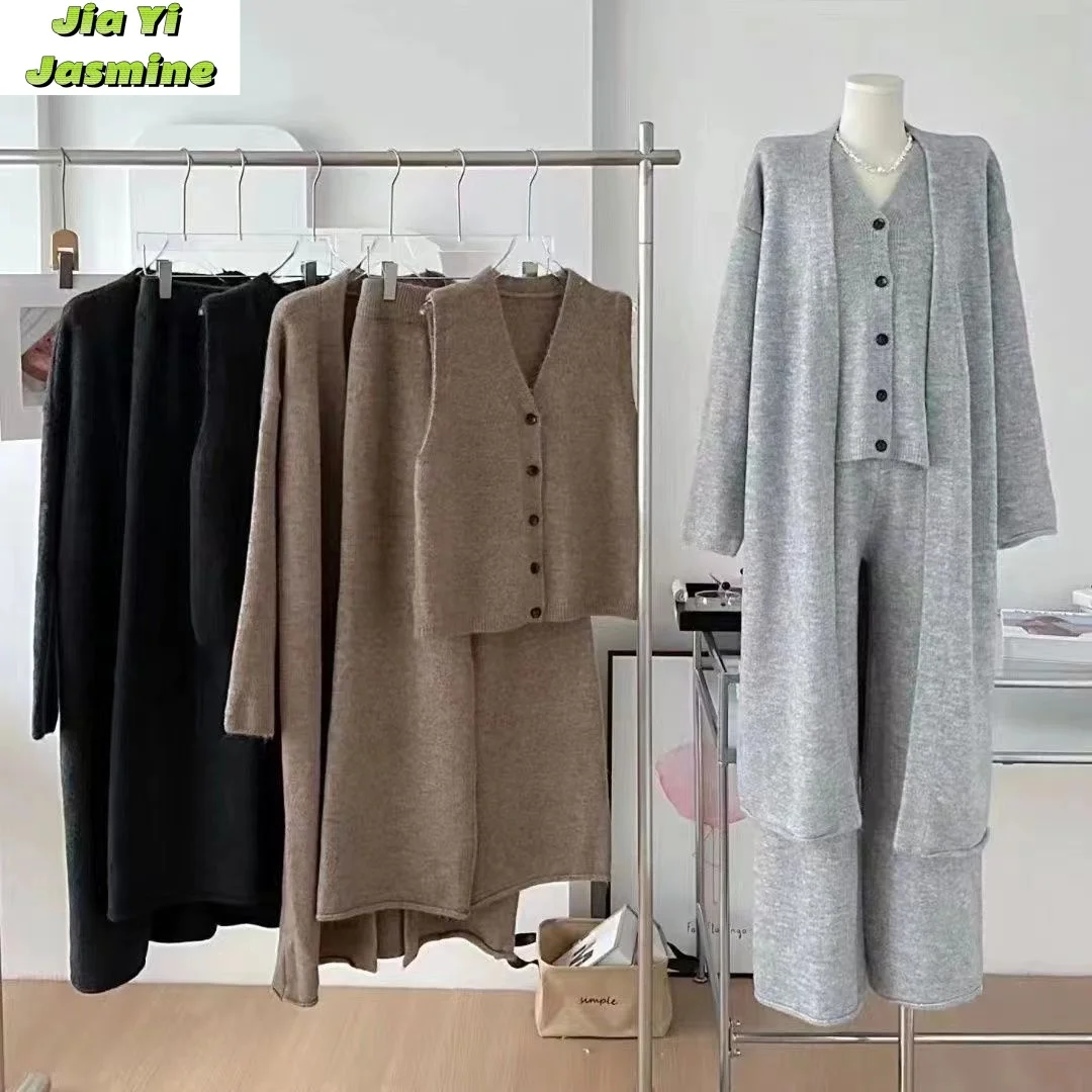 

Maillard British Style Long Sweater 2024 Autumn and Winter Simple Commuting High-end Feeling New Retro Coat 3-piece Set