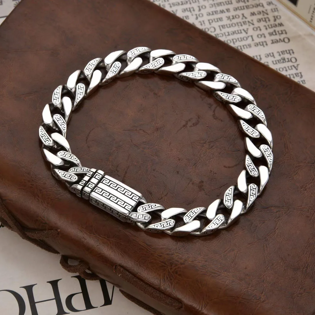 BOCAI New 9MM S925 Sterling Silver customized Bracelet Cuban Chain Men's Gift