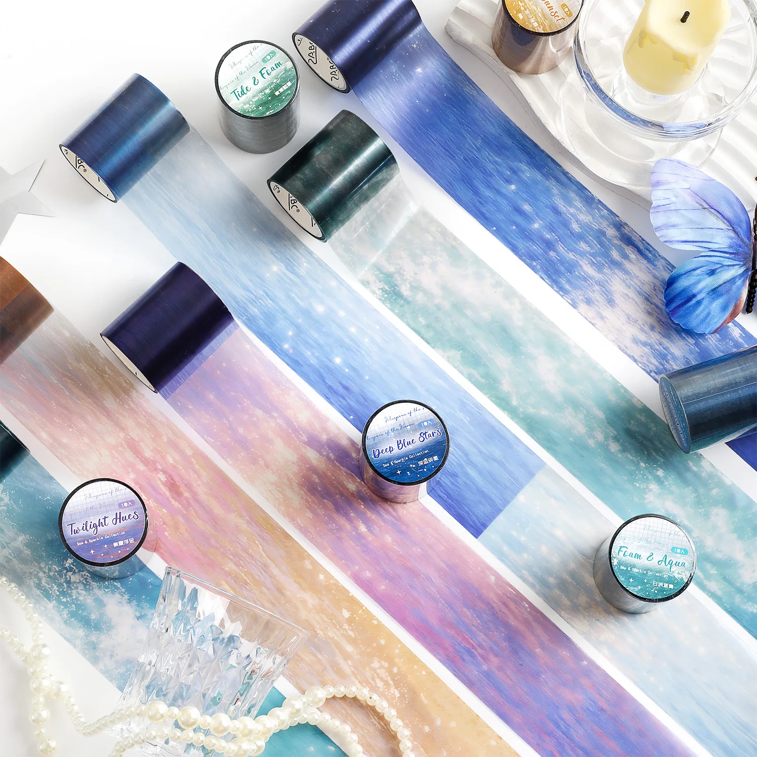 50mm*2m Aesthetic Ocean Wave Base Tape, Seaside Scenery Collage Stickers DIY Supplies for Scrapbooking & Card Making