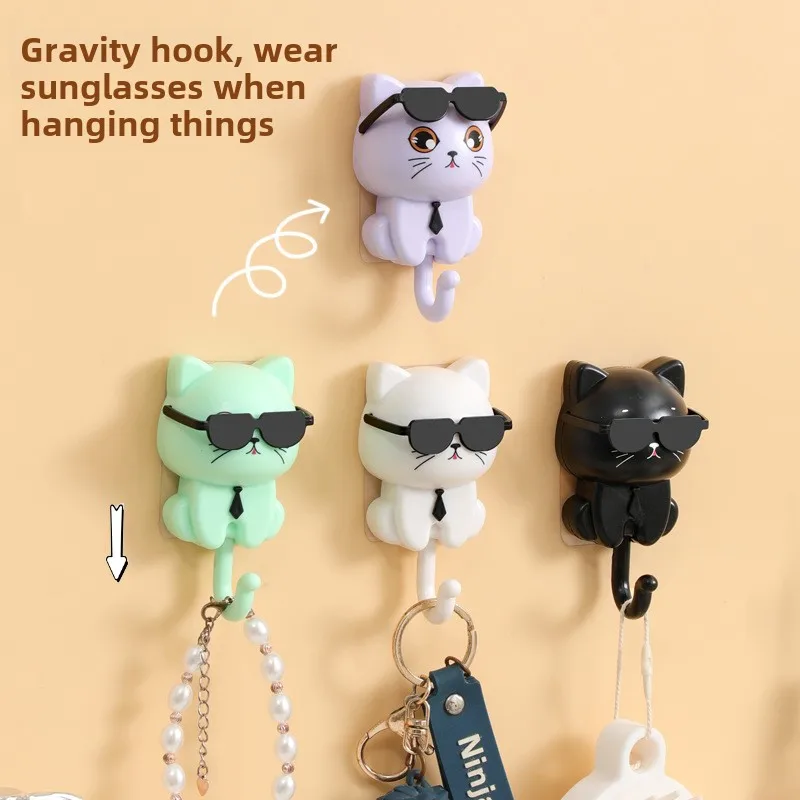 Cat Hooks Self-adhesive Wall-mounted Hooks Non-marking Keychains Cute Gift Key Hooks Home Decoration