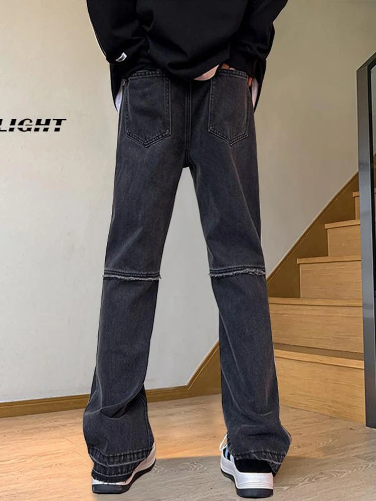 

Джинсы в стиле пэчворк American Vibe, черно-серые, мужские, слегка расклешенные, прямого кроя, молодежные, модные, из хлопкового денима