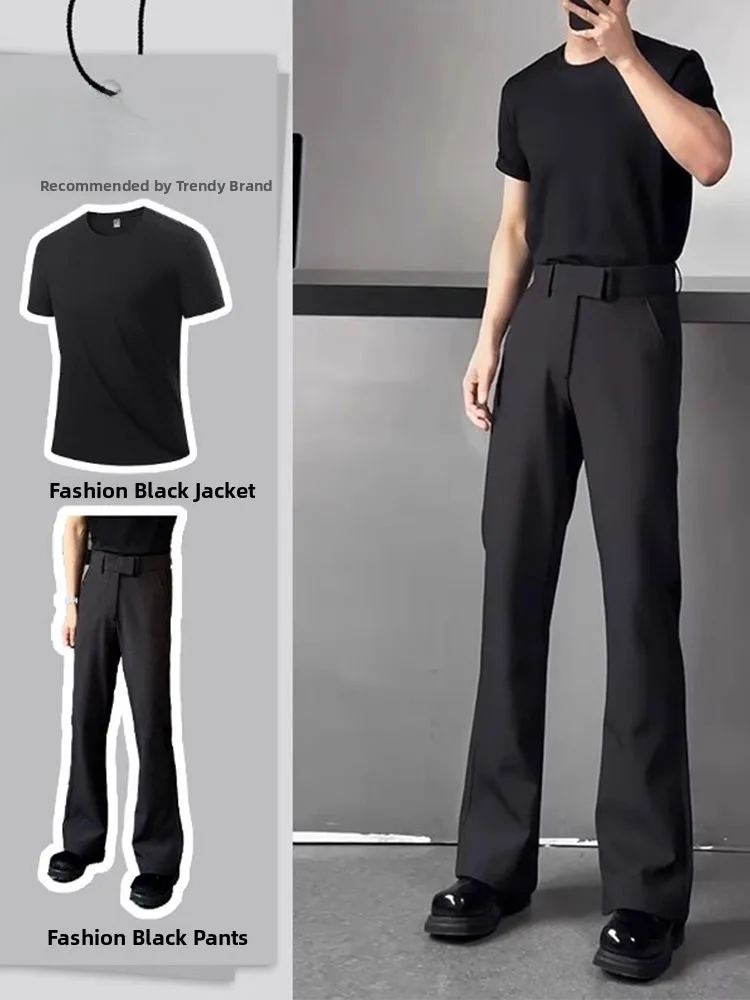 

Bla Micro Flare Knife West Pants Men Summer Clean Fit Briti Sle Set Drape High Sense Slimming Pants Casual Straight Leg