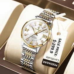 POEDAGAR-reloj de pulsera informal para mujer, accesorio de lujo, resistente al agua, con fecha luminosa, de cuarzo, de acero inoxidable, dorado