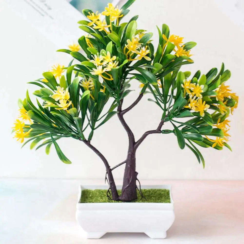 Fake Bonsai Delicate Fresh-keeping Colorful Realistic Artificial Flower with Pot Home Decoration