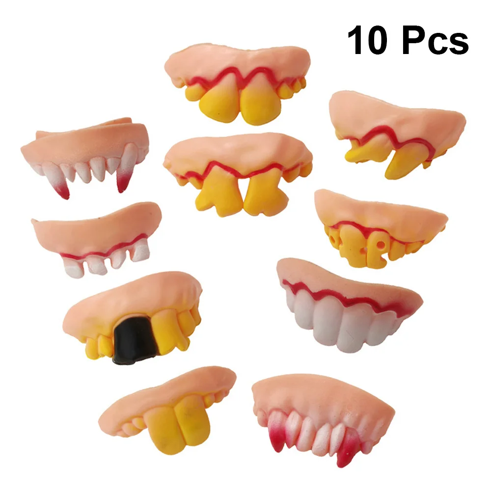 10 قطعة مجموعة أسنان الهالوين أطقم أسنان أحمق زومبي أسنان أمامية متينة مادة PVC زاحف مضحك رعب ديكور تاج أسنان مزيف #6