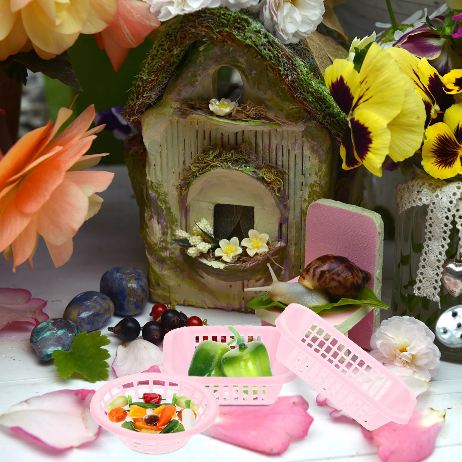 

6Pcs Miniature Vegetable Washing Basket Smooth Surface Premium Material Kids Hands-on Development Decor for Dollhouse Kitchen