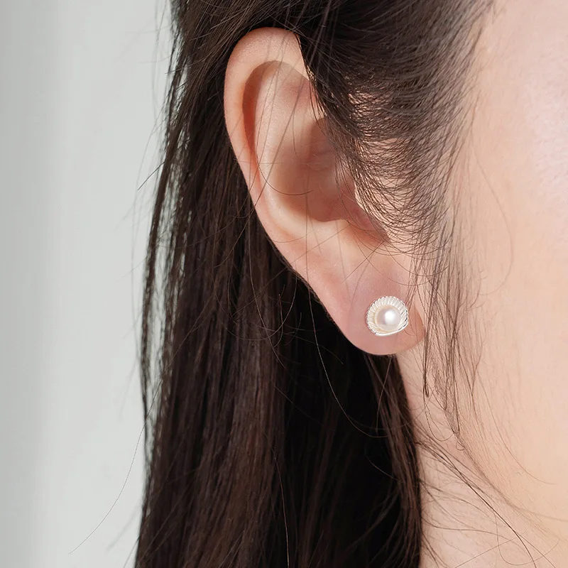 BF CLUB 925 فضة أقراط للنساء العصرية اللؤلؤ شل القرط مجوهرات منع الحساسية اكسسوارات الحفلات هدية #3