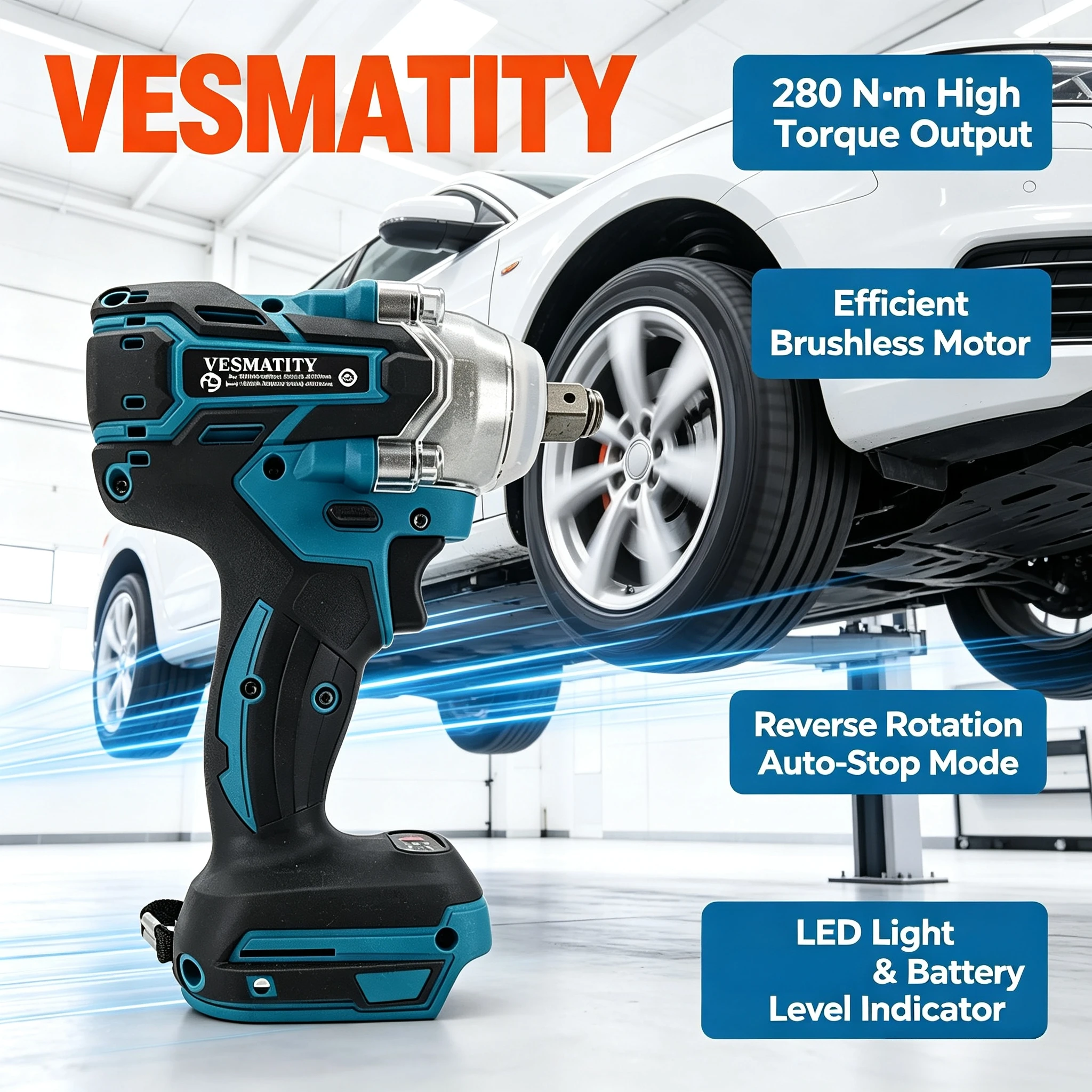 Vesmatity Drill Driver 280Nm High Torque 1/2 Inch Electric Screwdriver Kit for 18V 20V Battery Power Tool Max Pro
