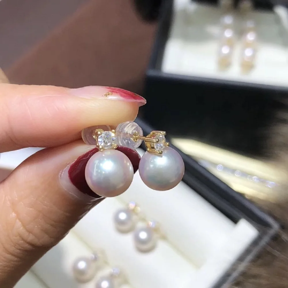 Hot selling pearl earrings AAAA 8-9mm 9-10mm 10-11mm 11-12mm 12-13mm natural South  Sea round pearl earrings 925s