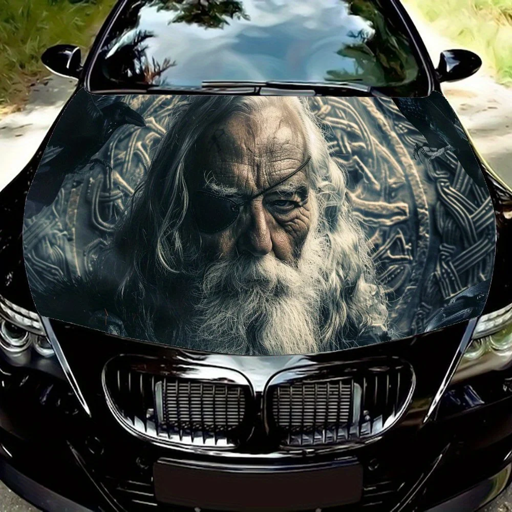 

Dark Raven One Eyed Sage Car Hood Vinyl Wraps, PVC Waterproof Car Bonnet Decals, Self-Adhesive Scratch-Resistant Stickers for En