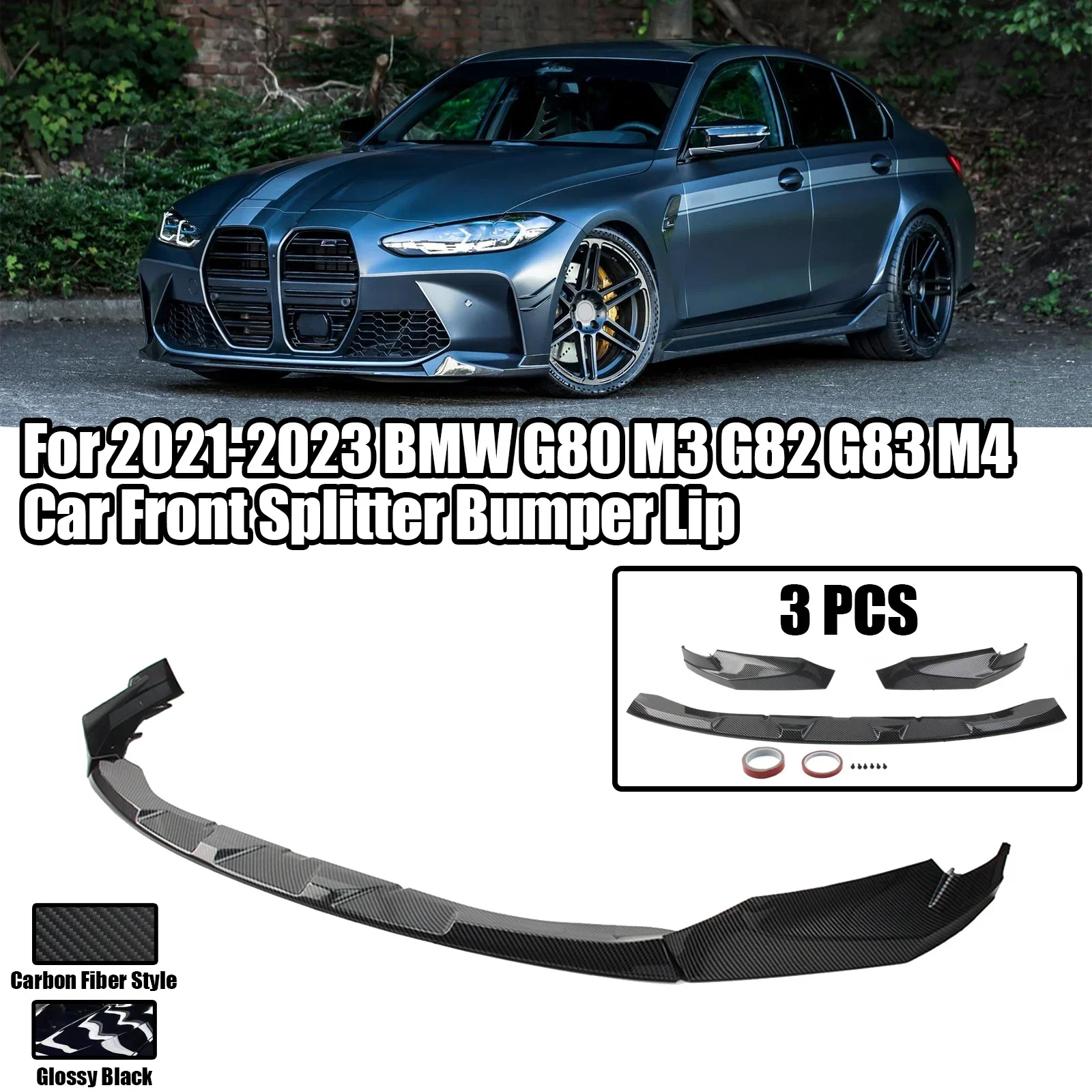 

3PCS For BMW G80 M3 G82 G83 M4 2021-2022 Car Front Bumper Lip Splitter Diffuser Spoiler Protector Deflector Carbon Fiber Style