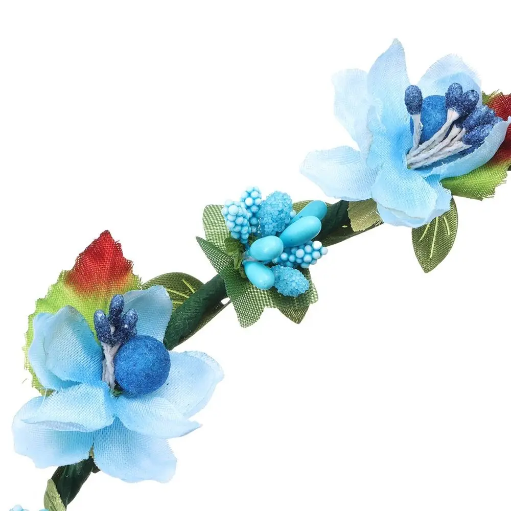 แฟชั่นมงกุฎดอกไม้ฤดูใบไม้ผลิโบฮีเมียดอกไม้ Crown Headbands ผู้หญิงปรับริบบิ้นดอกไม้เด็กผู้หญิงพวงหรีดเจ้าสาว Halo Headpiece