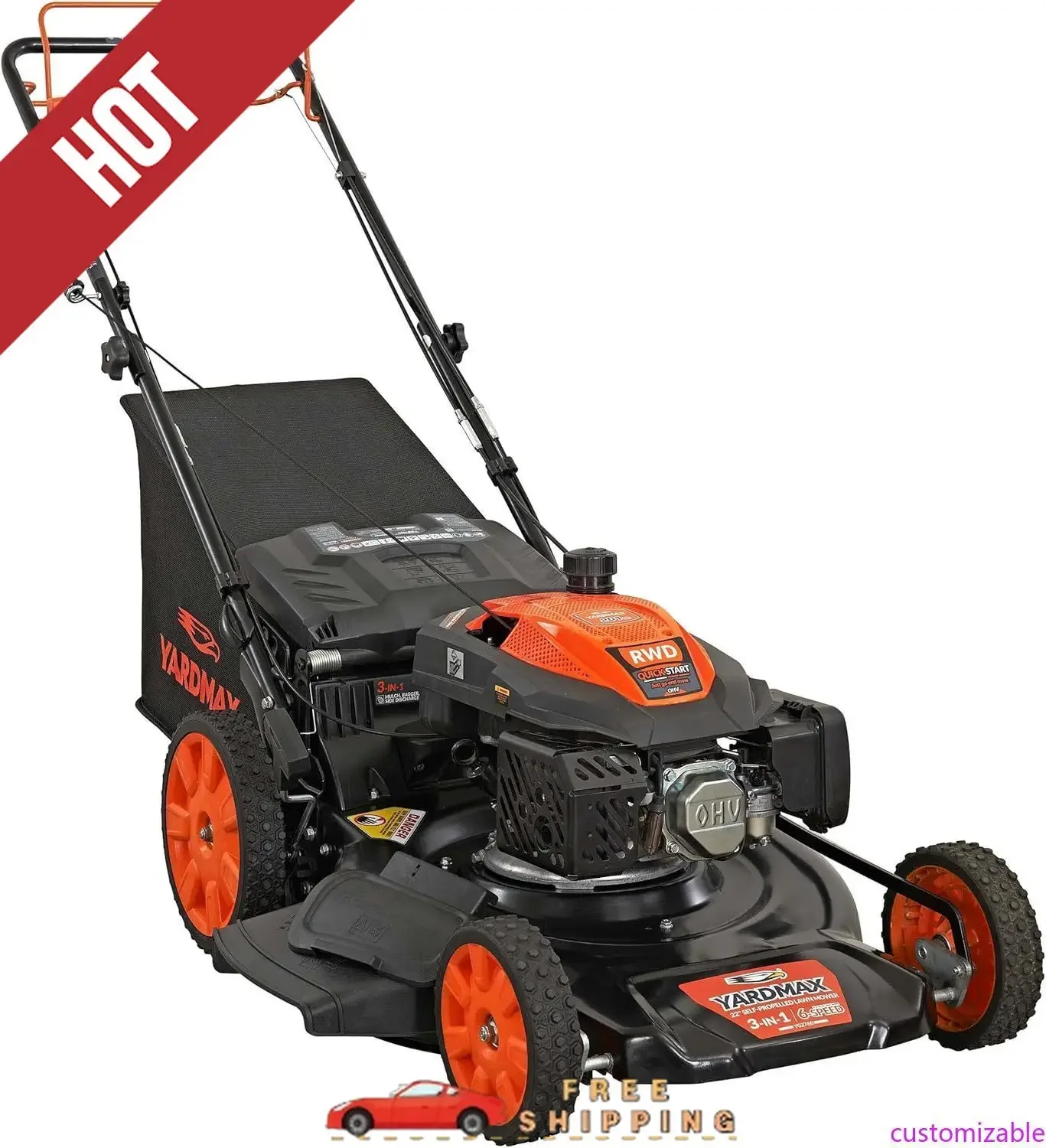 

22 in 201cc Select PACE 6 Speed CVT High Wheel RWD 3-in-1 Gas Walk Behind Self Propelled Lawn Mower, Black