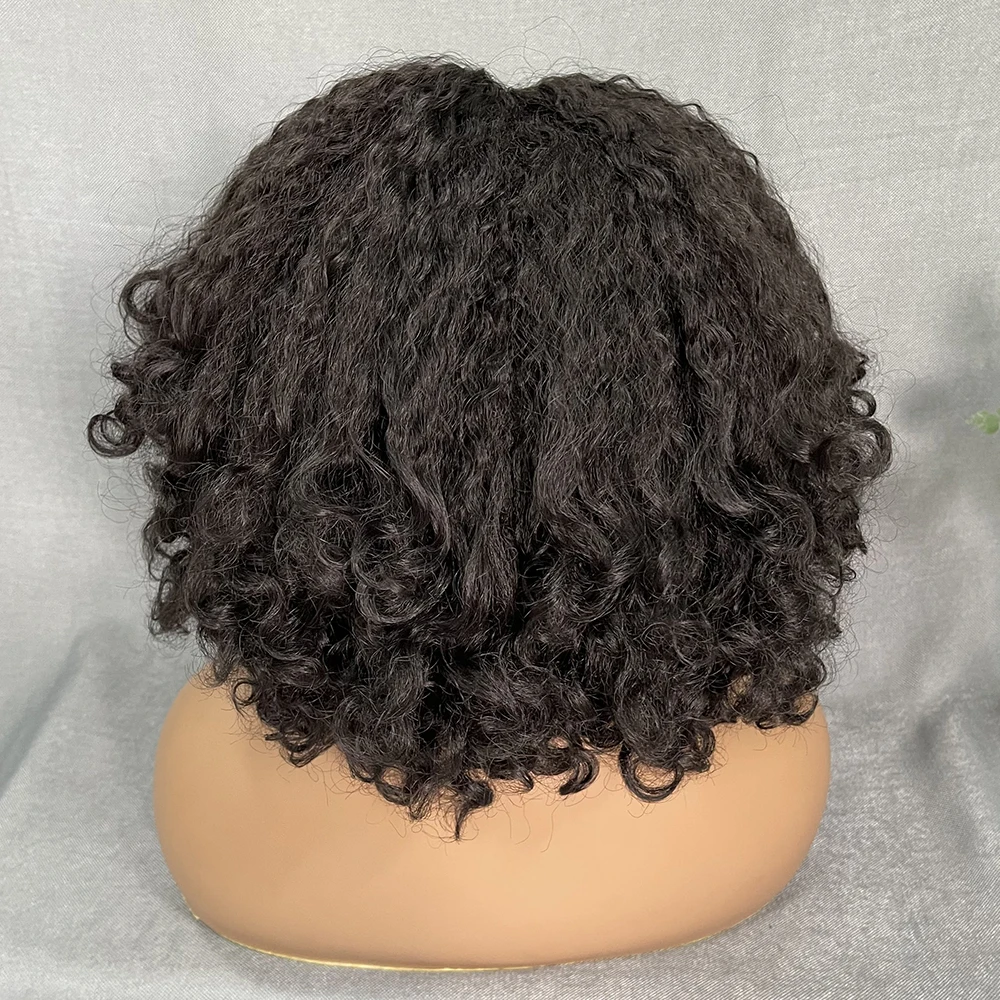 SOKU Bouncy Curly Synthetic Lace Wigs 12 Inches Dark Brown Spring Curly Ends Middle Part Wig for Afro Black Women Daily Use