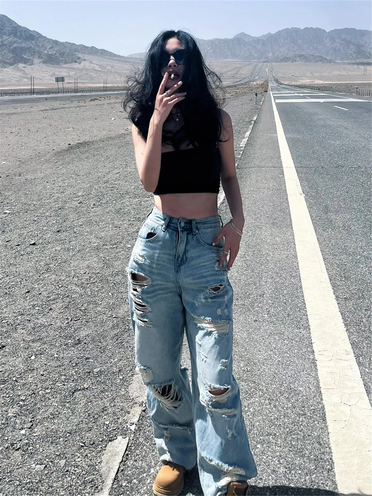 

Джинсы женские в американском винтажном стиле, прямые, летние, тонкие, свободные, широкие, с высокой талией, из хлопка