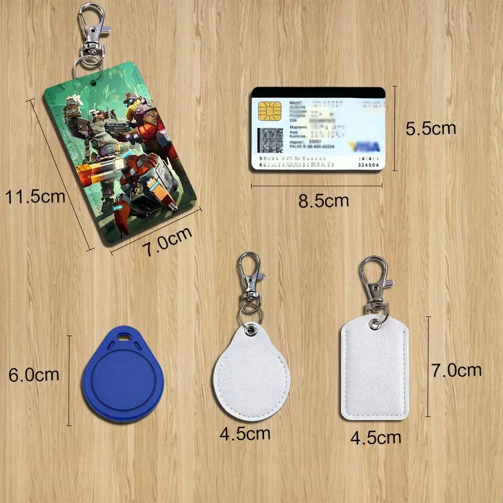 Hoxxes IV Deep Rock Galactic Rectangle ID Card Case Keychain Access Card Bag Key Tag Ring Leather Card Holder Key Ring Access
