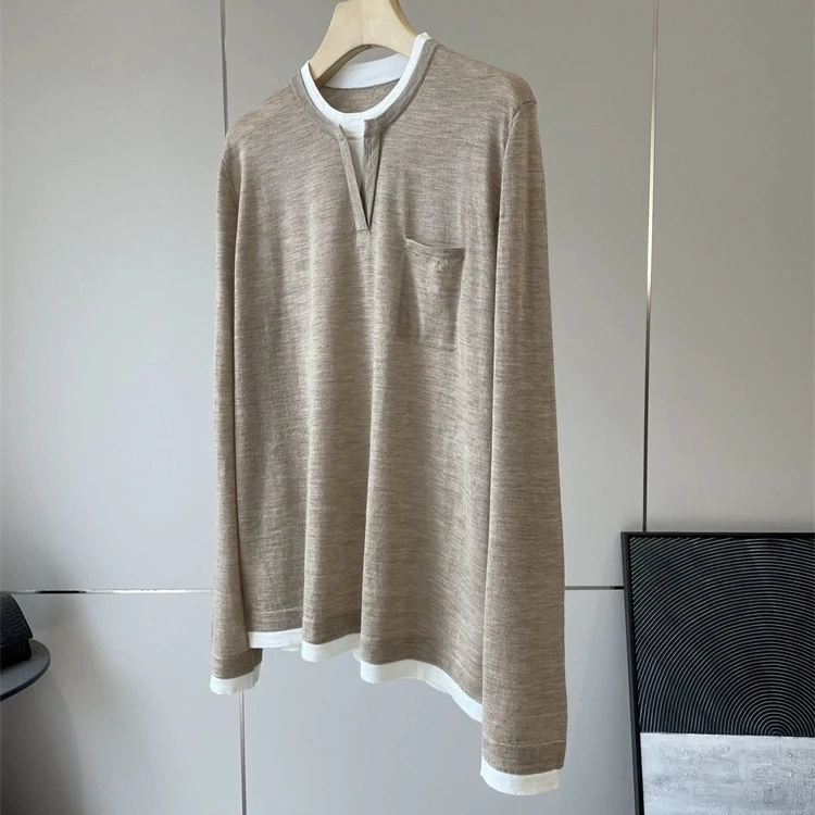 

Cloud Soft Knitted round Neck Sweater Precision Spun Fake Two-Piece Style Women's Fashion Fall 2025 Overhead Wear