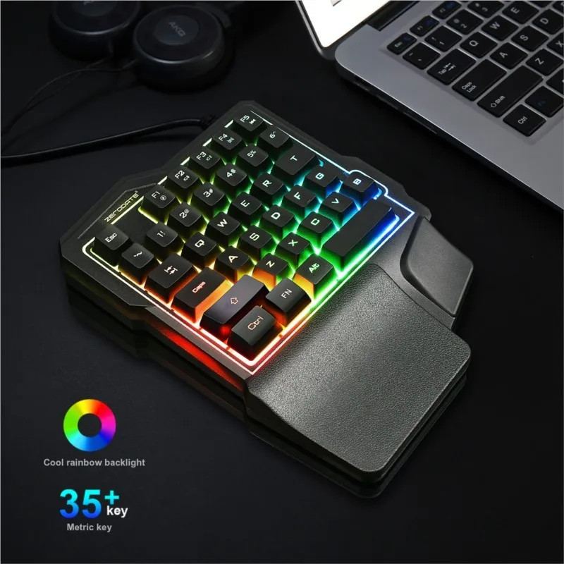 

One Handed Keyboard Mobile Game Device PUBG Throne Mechanical Feel Wired Seven Color Illuminated Computer Gaming Keyboard 2025