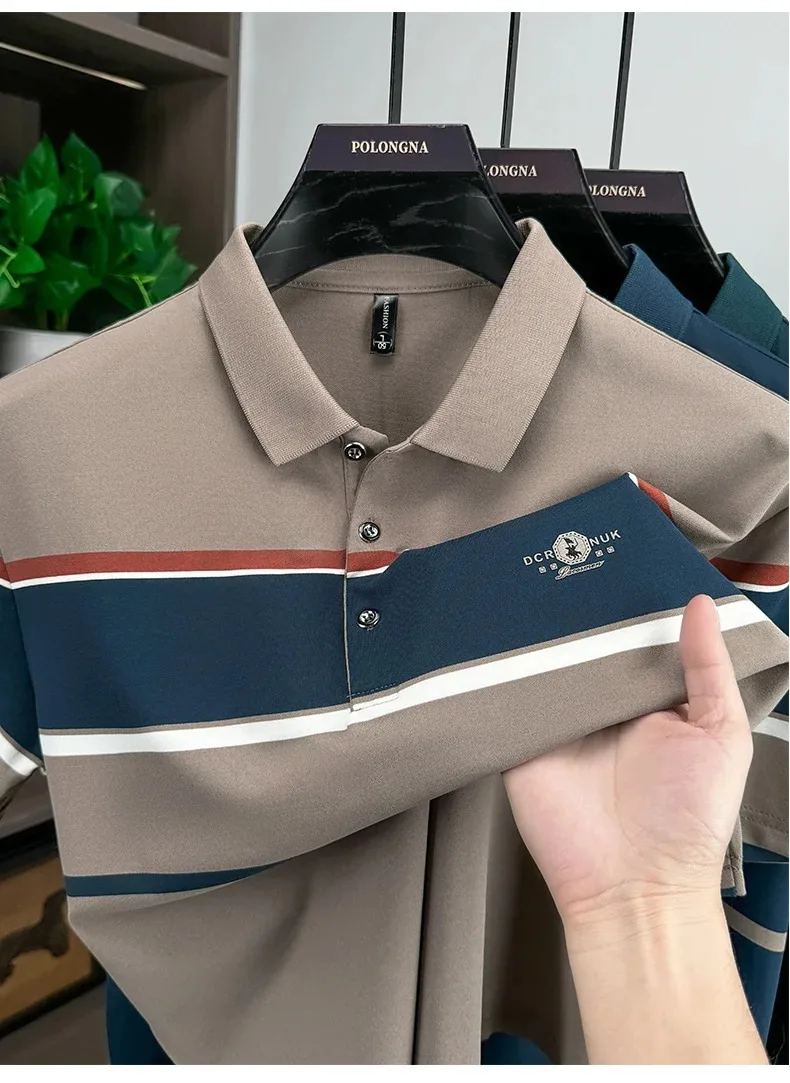 Luxus-Buchstaben Paul embossed kurzärmelige Herren Polo-Shirt High-End-Marke Mode Streifen Farbgebung Sommer neue Casual-Flip-T-Shirt – Detail 5