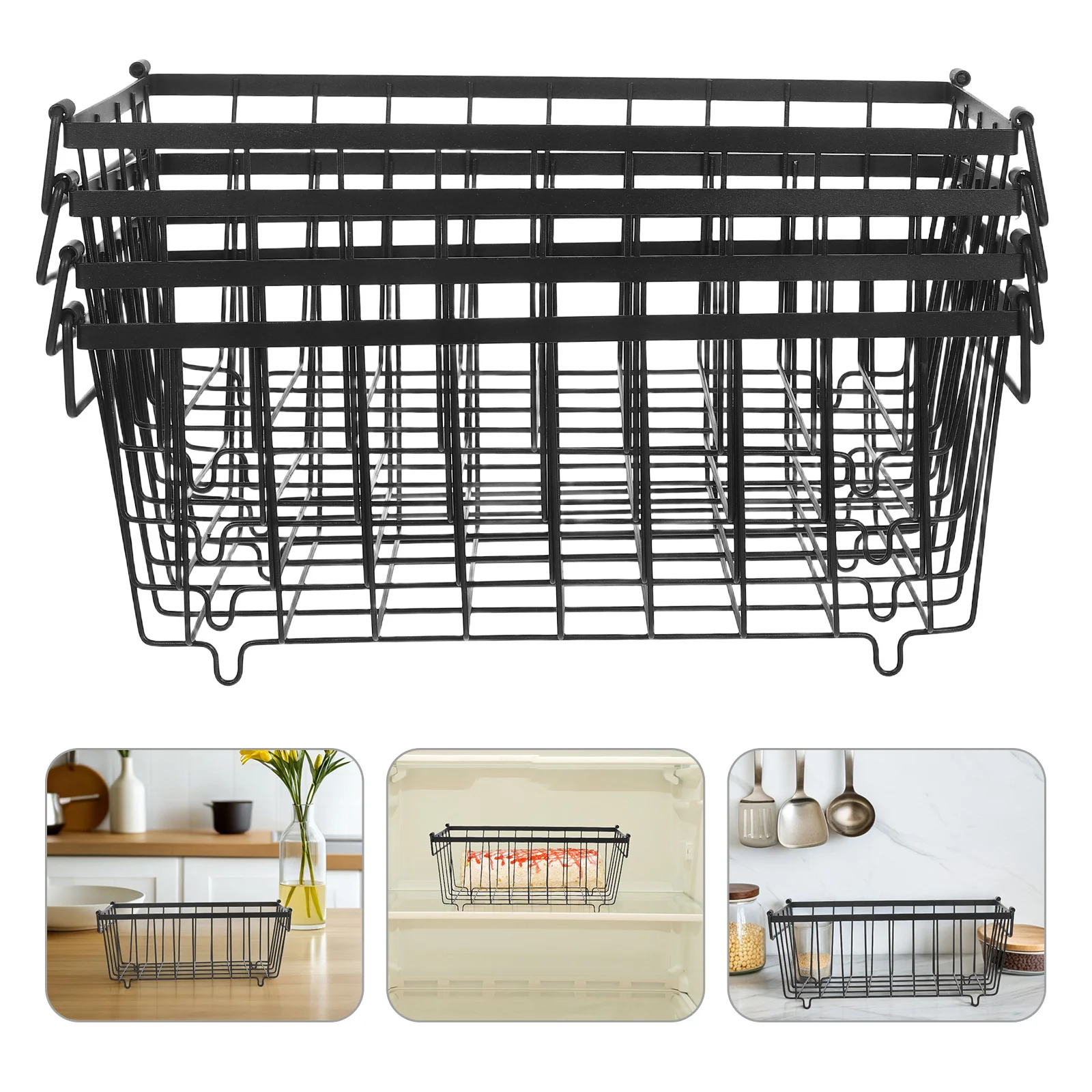 

4pcs Freezer Baskets Refrigerator Storage Organizer Metal Wire Basket With Handles For Food Fruits Vegetables Deep Chest Freezer