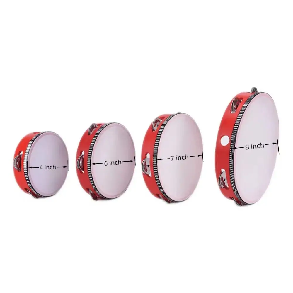 Durable Round Percussion Musical Instruments with Metal Jingles Red/Beige Tambourine Drum 4/6/7/8 Inch Educational Toys Children