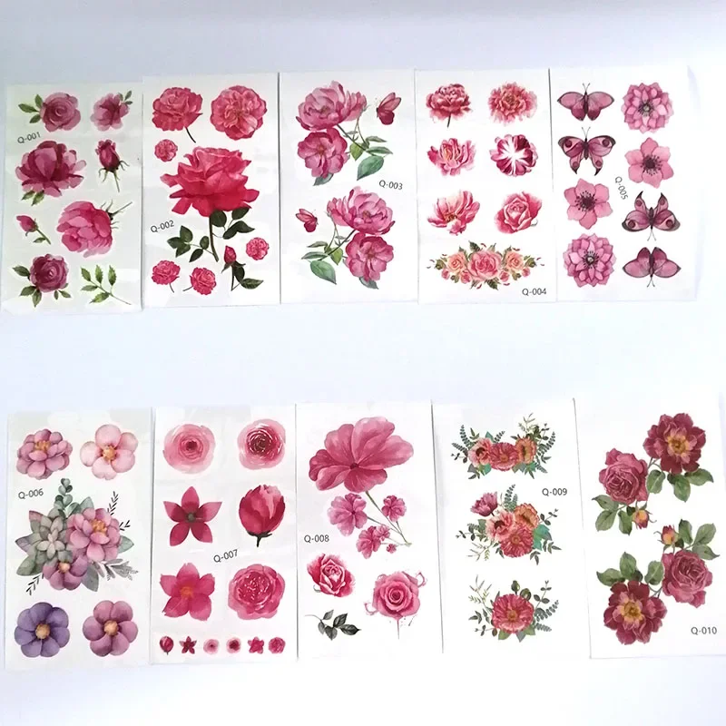 Flowers Temporary Tattoo Sticker Fake Tattoos Face Cosmetic Hand Face Foot Arm Body Art 10pcs