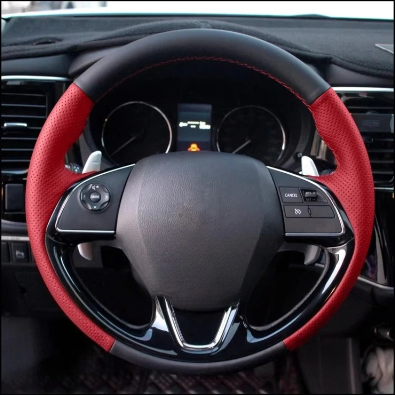 for-mitsubishi-outlander-2016-2019-asx18-eclipse-cross-2018-hand-stitched-black-red-genuine-leather-car-steering-wheel-cover