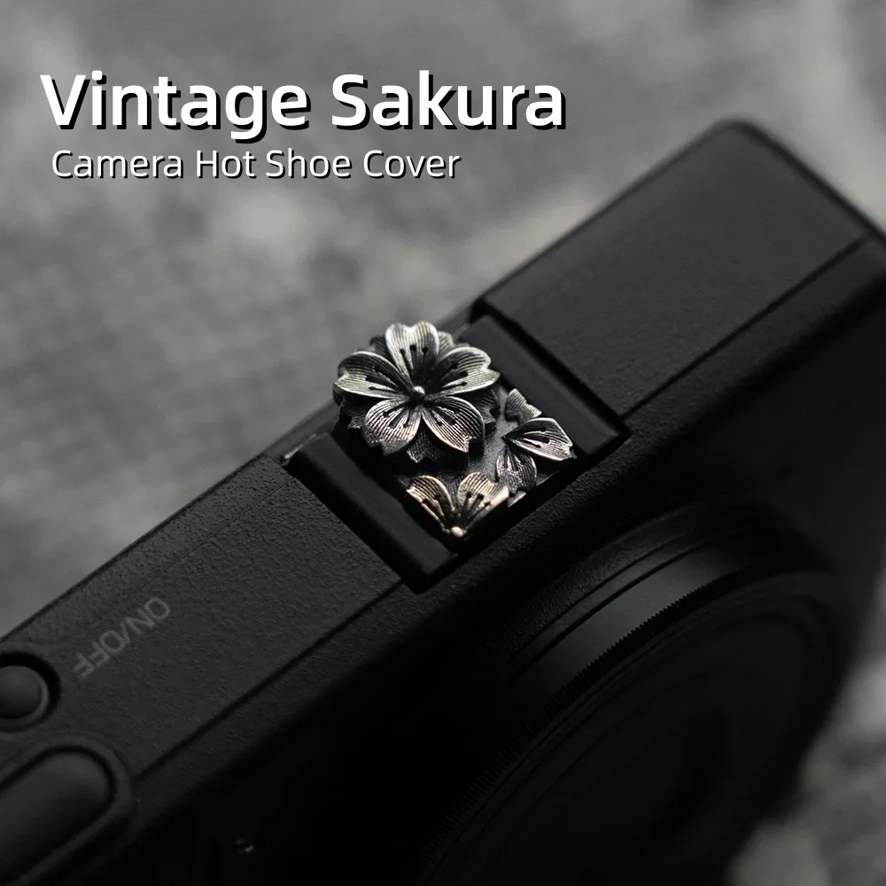 Sakura Pattern Shoe Cover, Zinc Alloy Embossed Cap, Hand Polished Vintage for Mirrorless Cameras