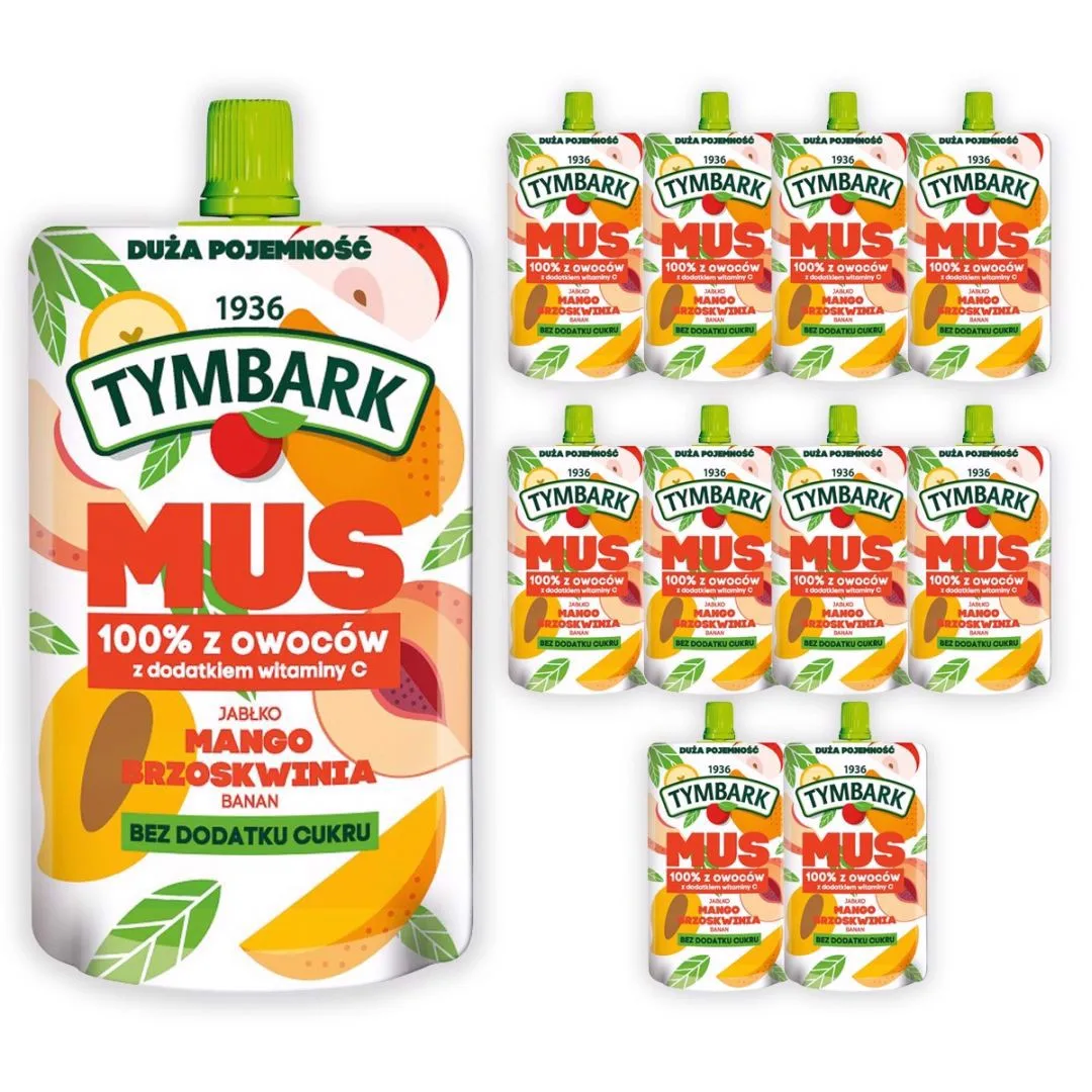 Tymbark Mus 100 % z owoców jabłko mango brzoskwinia banan 200 g x 10 sztuk