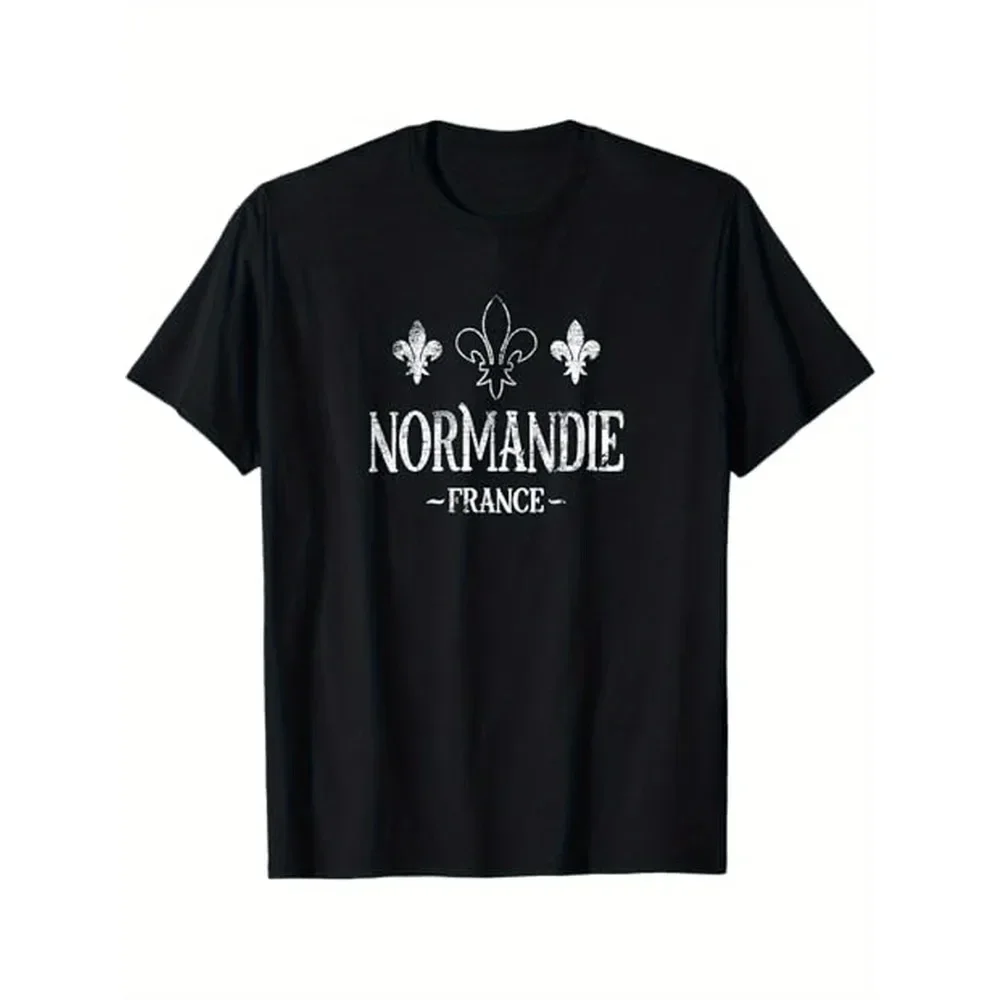

Normandy France Three Fleur De Lys Distressed Print T-Shirt