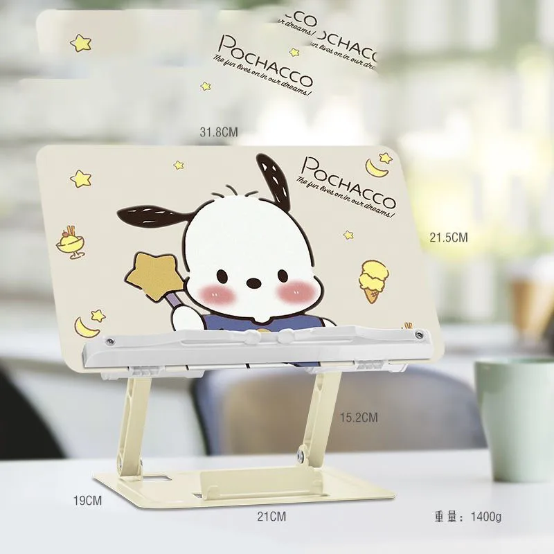 Sanrio My Melody Kuromi Cinnamoroll Pochacco Adjustable Book Stand  Non-Slip 180° Rotating Metal Reading Holder for Book Tablet